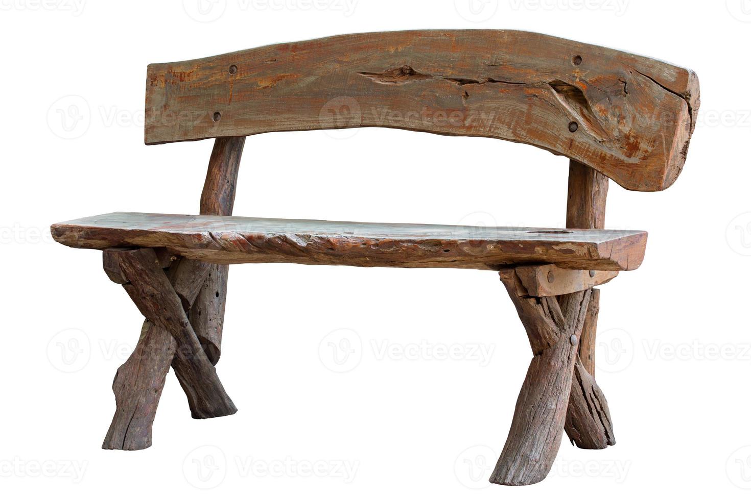 Long Old Wooden Chair Isolated on White Background with Clipping Path photo