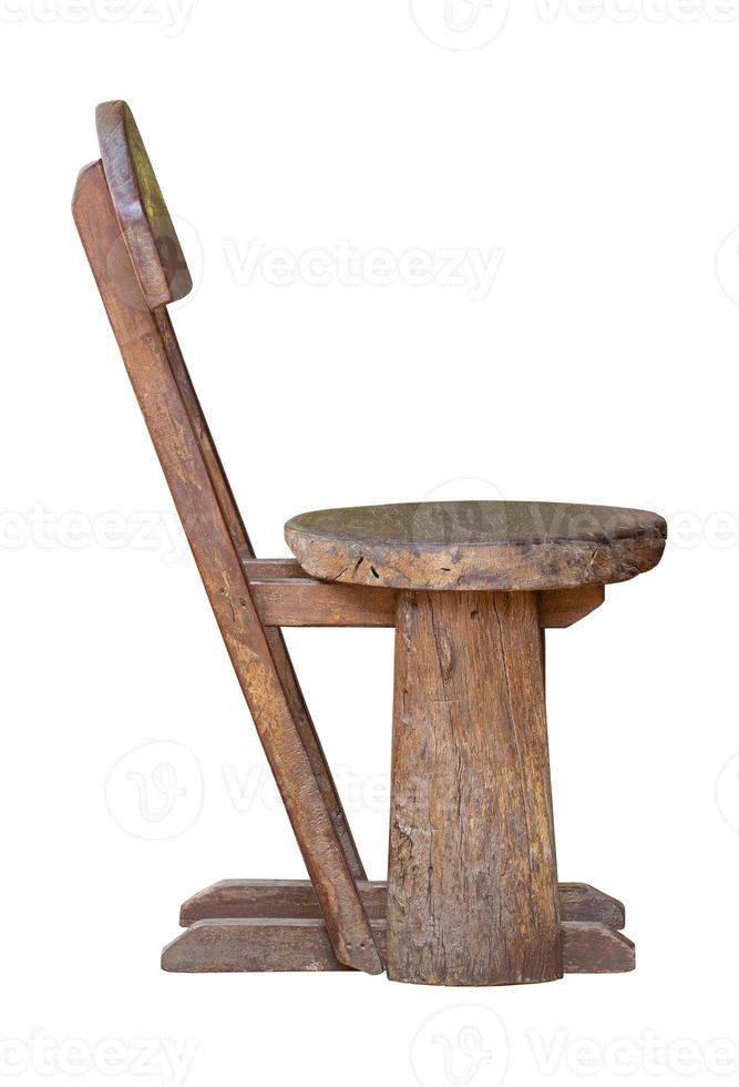 Side View of Old Wooden Chair Isolated on White with Clipping Path photo