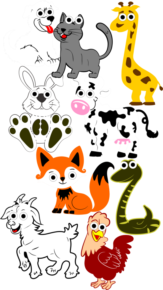mascota pegatinas, perro, jirafa, cabra, gallo, serpiente, vaca y zorro png