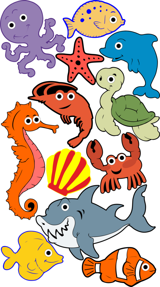 Free Sticker amphibians, fish, dolphin, turtle, shell, crab, sea horse