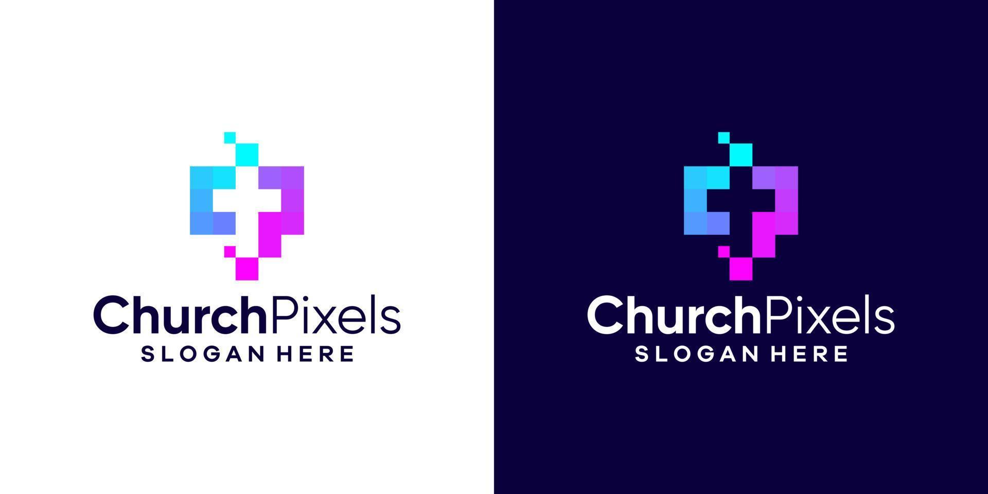 Jesus Christ Cross logo design with digital pixel graphic design vector illustration. Symbol, icon, creative.