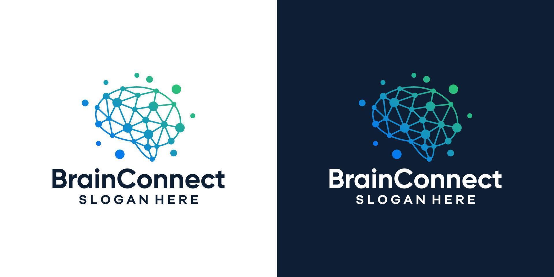 Brain logo design with tech connect graphic design vector illustration. Modern symbol, icon, creative.
