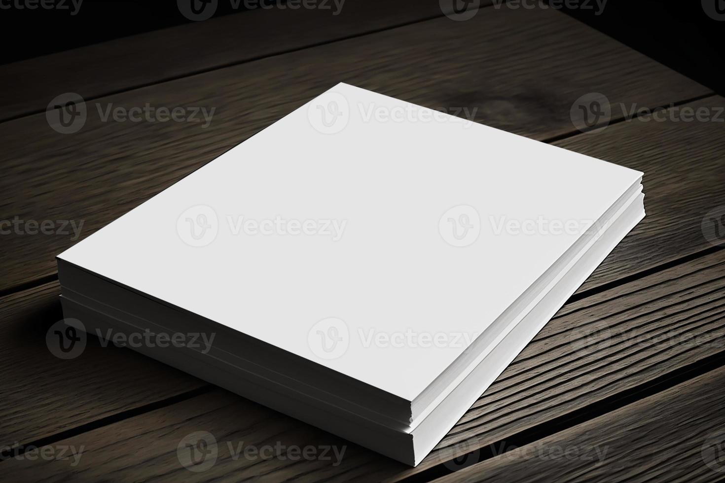 Book cover blank white vertical design template on a table,  room interior photo