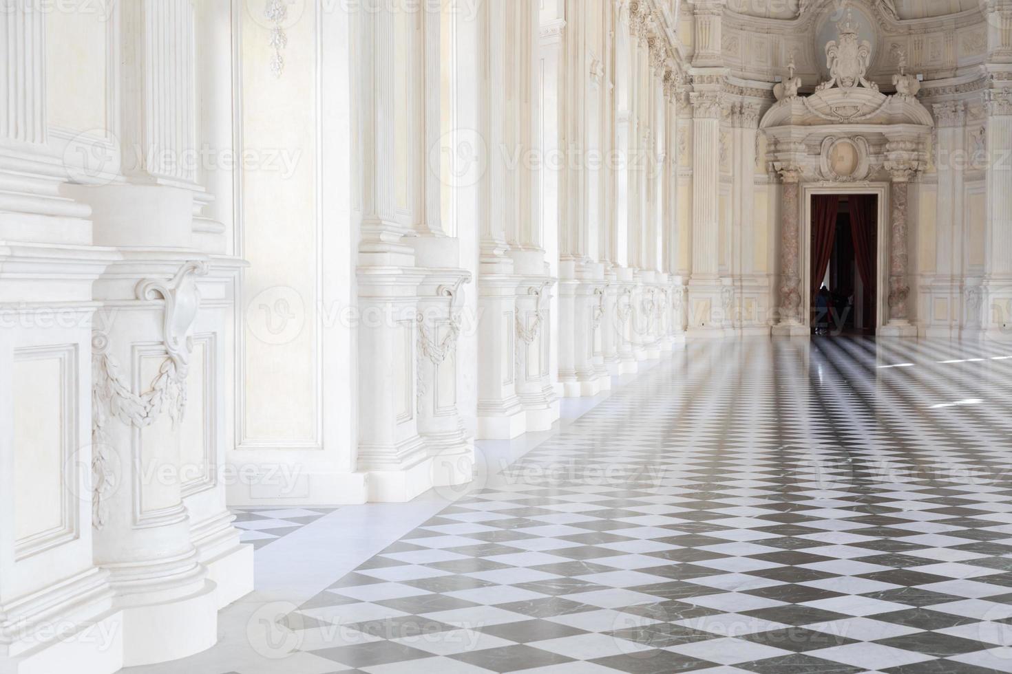 Reggia di Venaria Reale, Italy - corridor perspective, luxury marble, gallery and windows - Royal palace photo