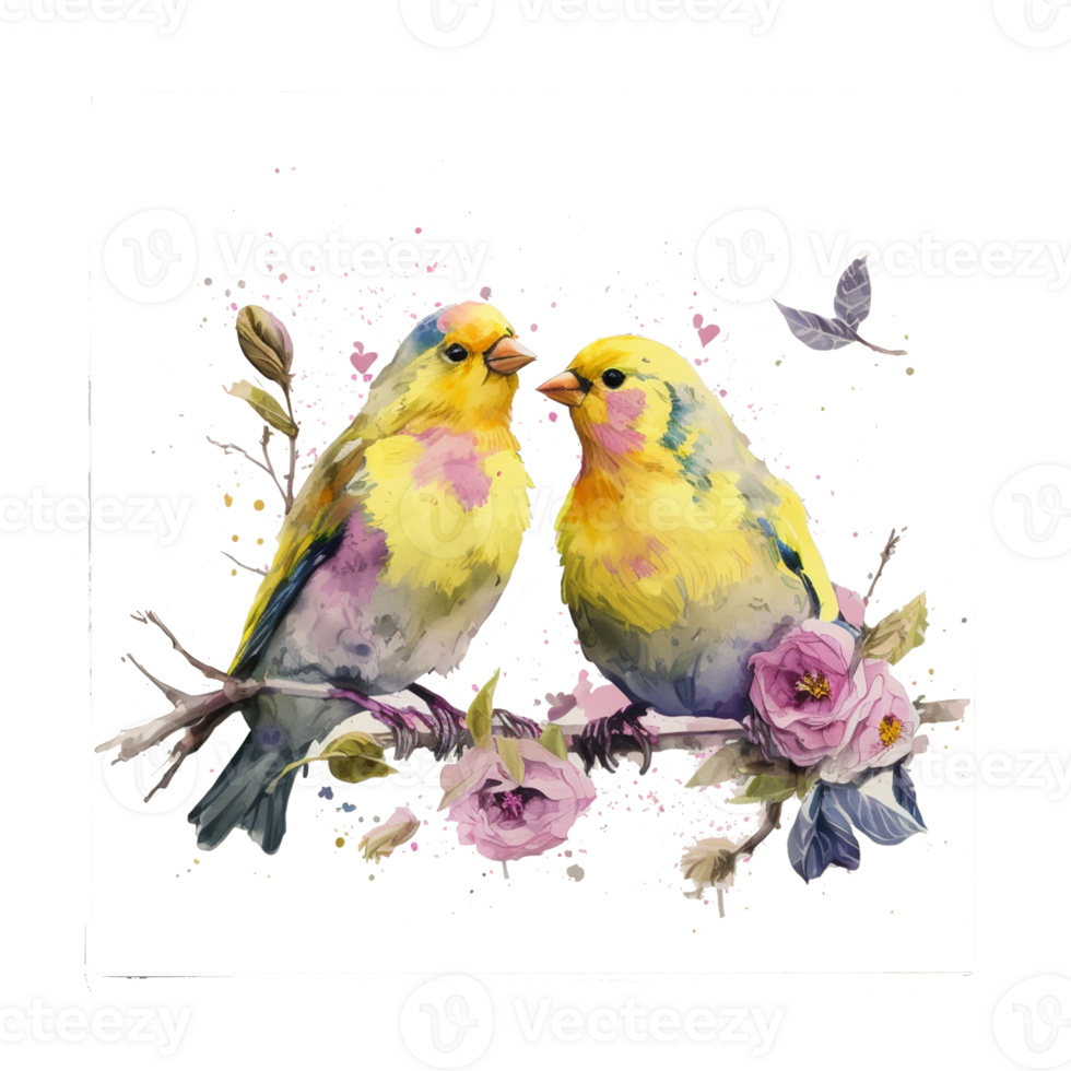 Love Canaries Birds Watercolor art . AI Generated png