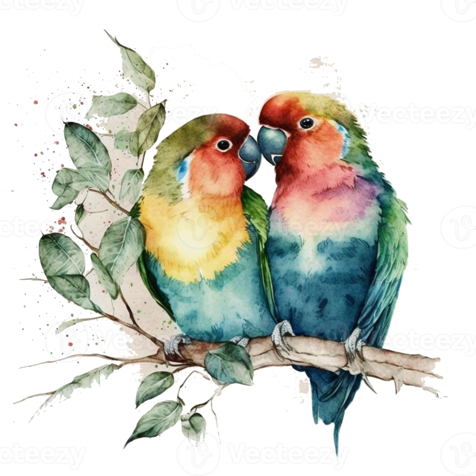 Lovebird Watercolor art . AI Generated png