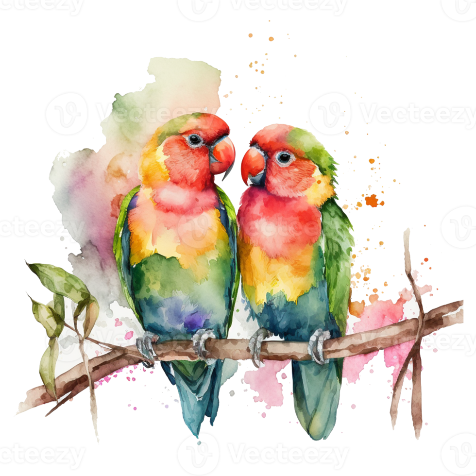 Lovebird Watercolor art . AI Generated png