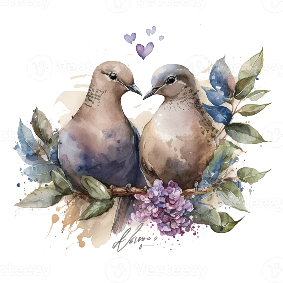 Love Dove Birds Watercolor art . AI Generated png