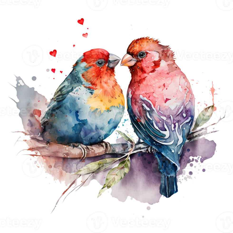 Love Finches Birds Watercolor art . AI Generated 22960464 PNG