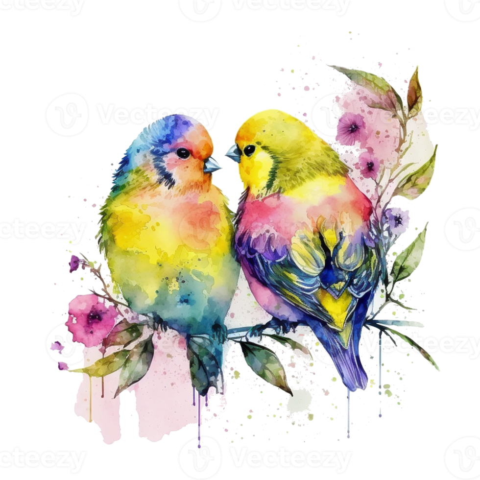 Love Canaries Birds Watercolor art . AI Generated png