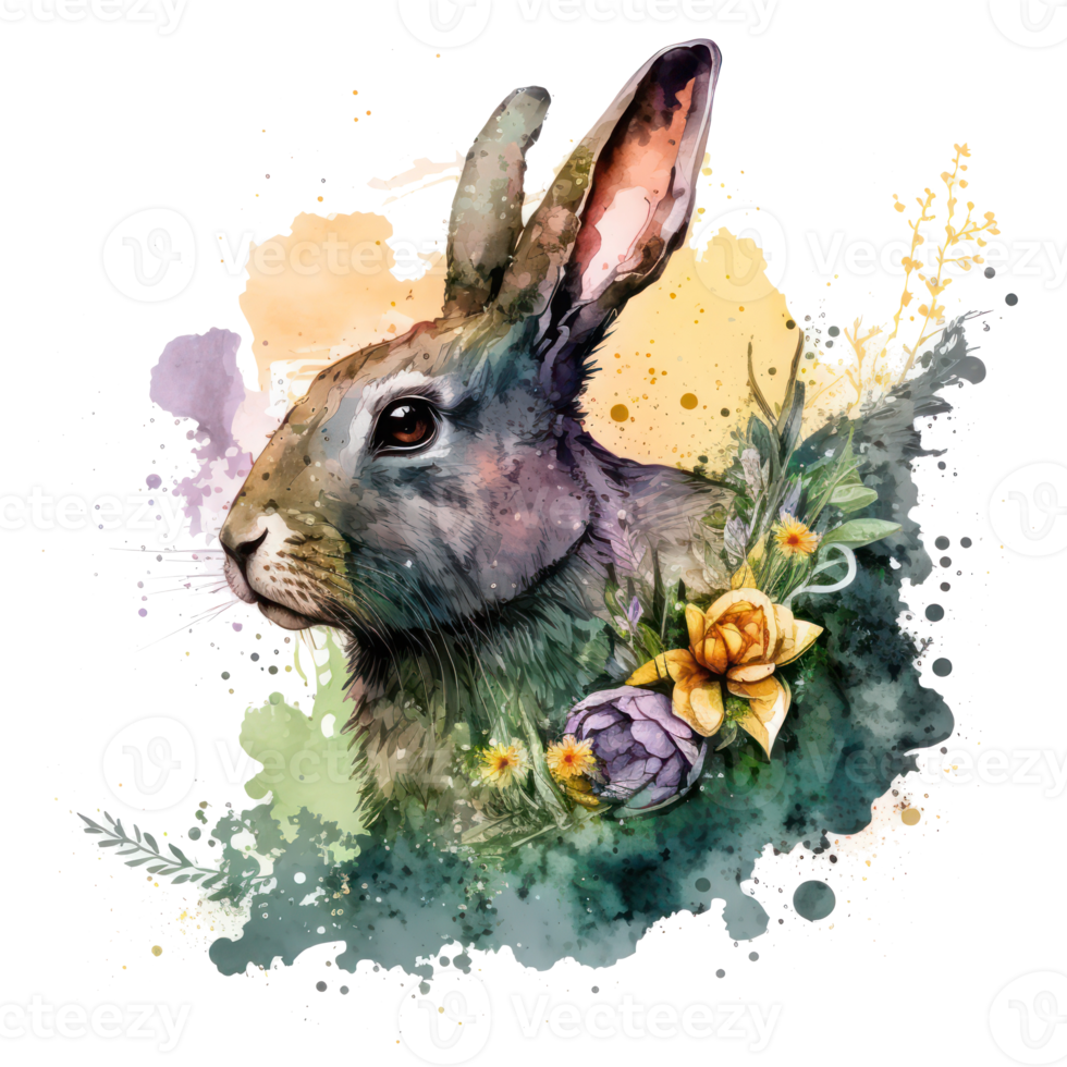 rabbit watercolor . AI Generated png