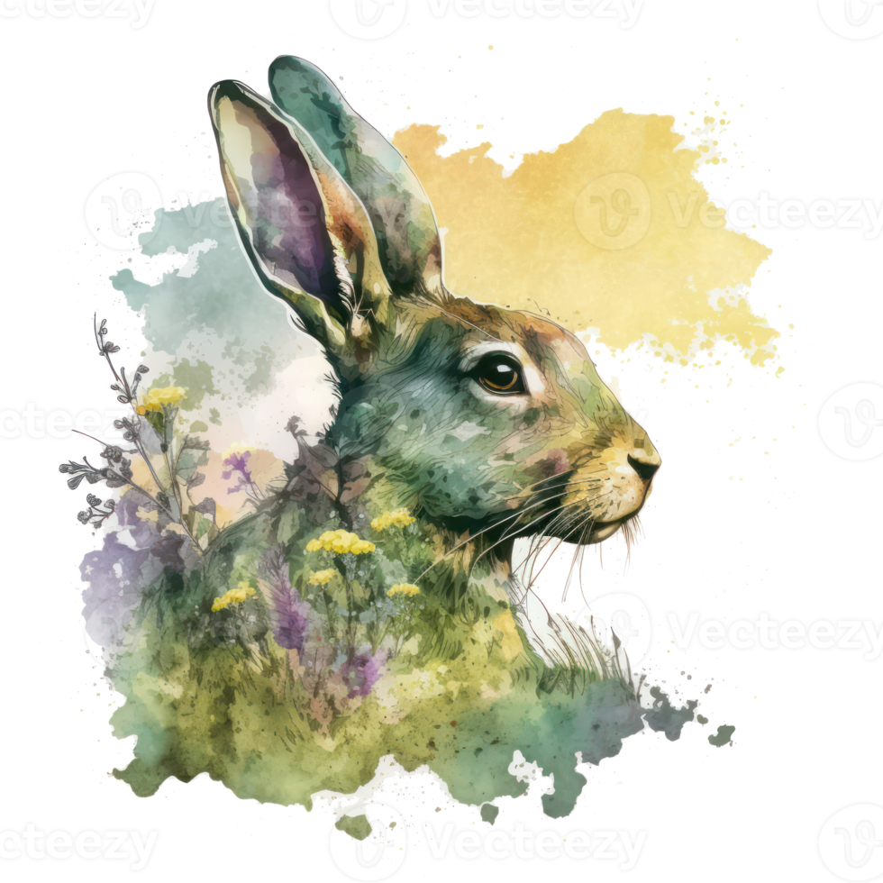 rabbit watercolor . AI Generated png