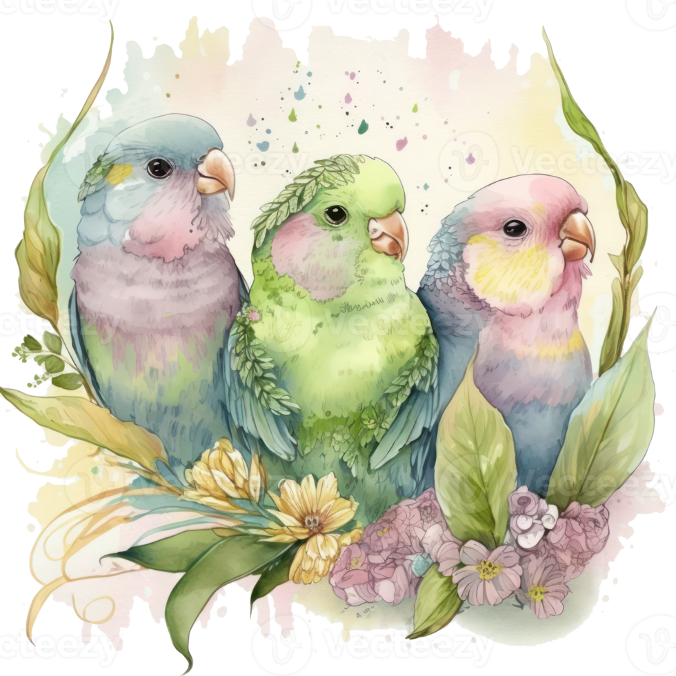 Parakeets watercolor . AI Generated png