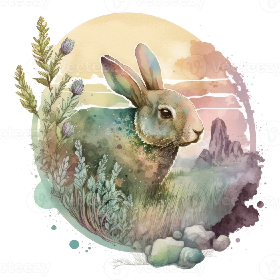 rabbit watercolor . AI Generated png