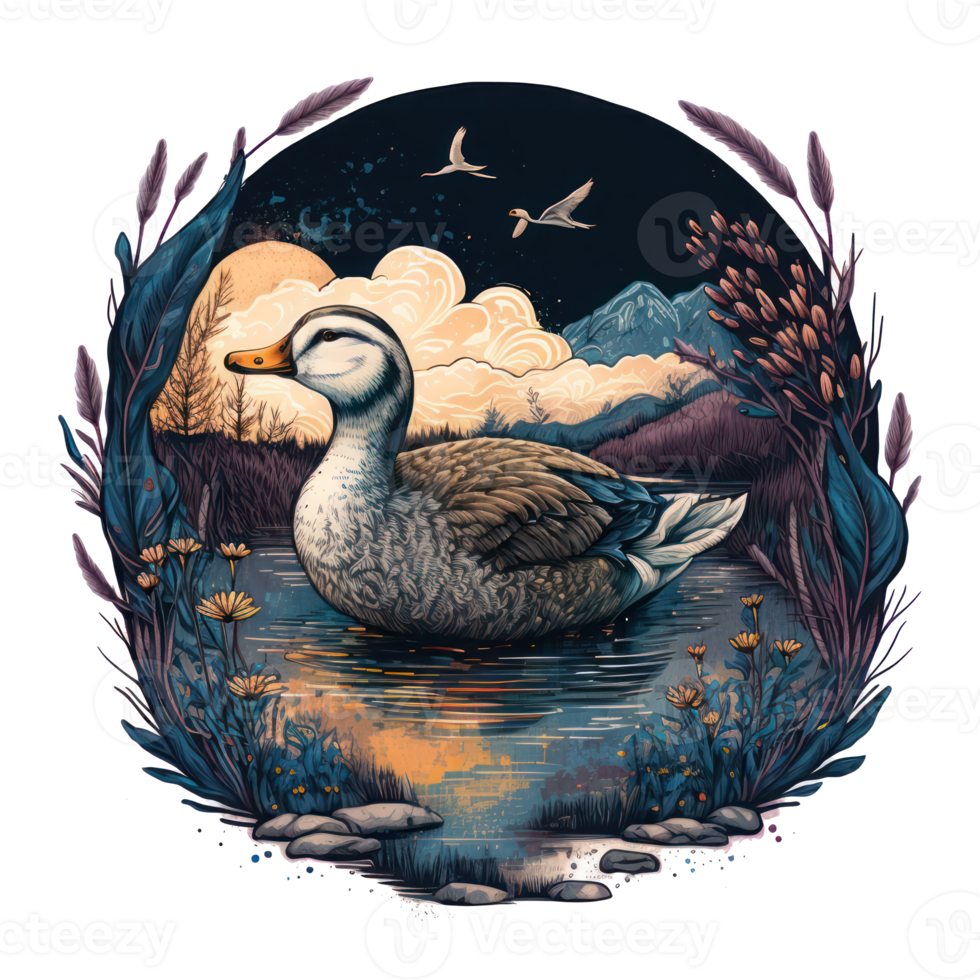 Goose illustration in doodle style . AI Generated png