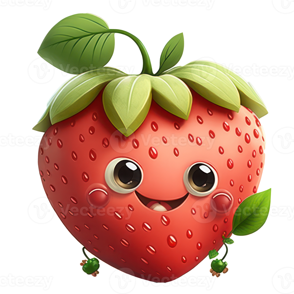 cute happy strawberry character . AI Generated png