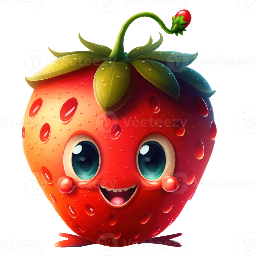 cute happy strawberry character . AI Generated png