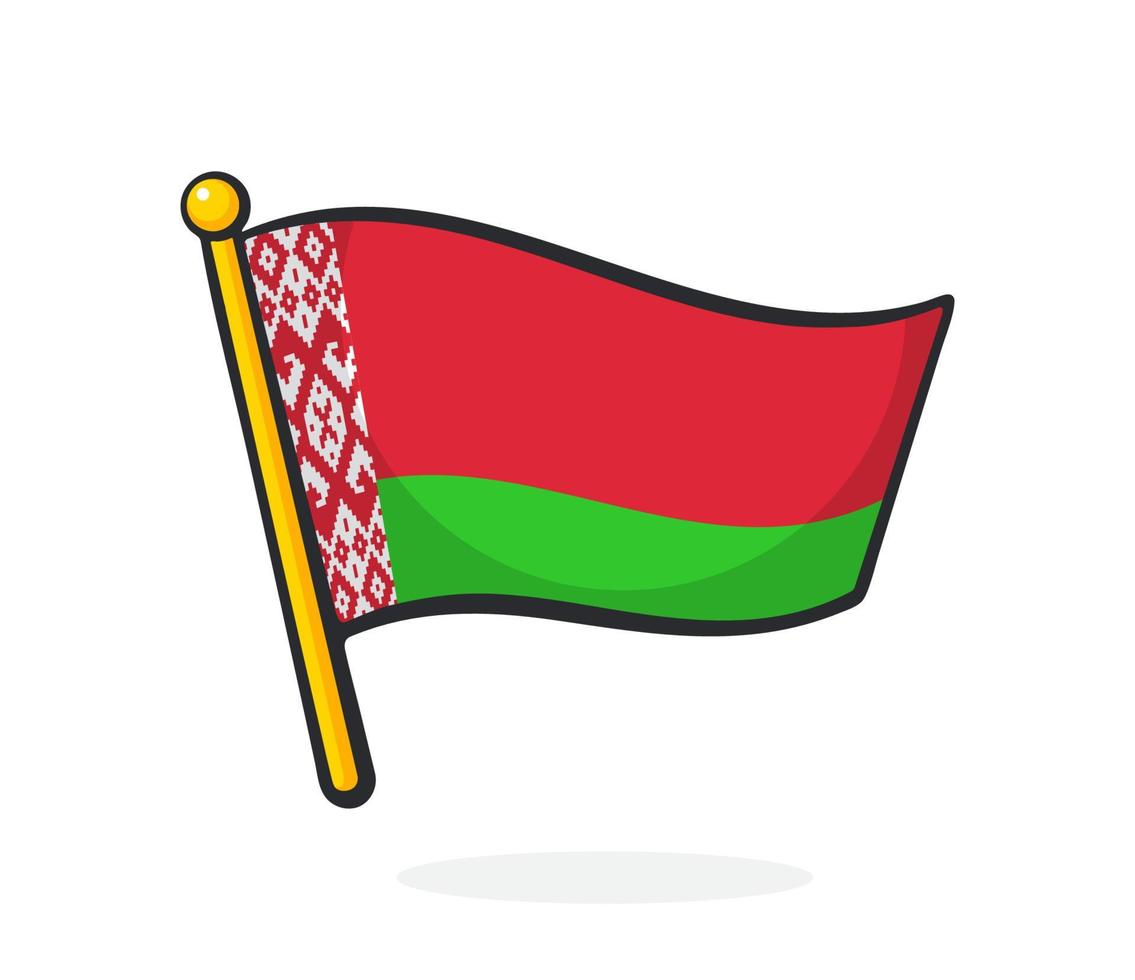 Cartoon illustration of flag of Belarus on flagstaff vector