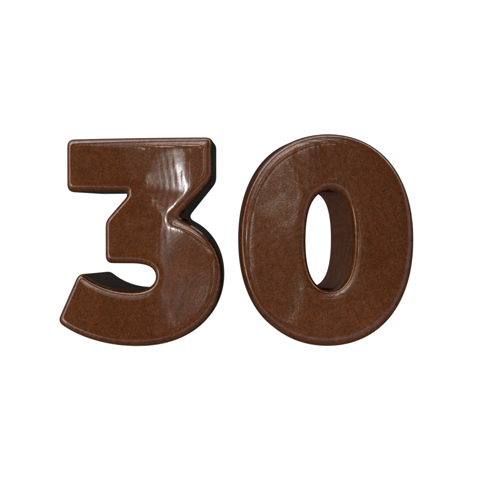 Nummer 30 3d Rendern transparent Hintergrund png