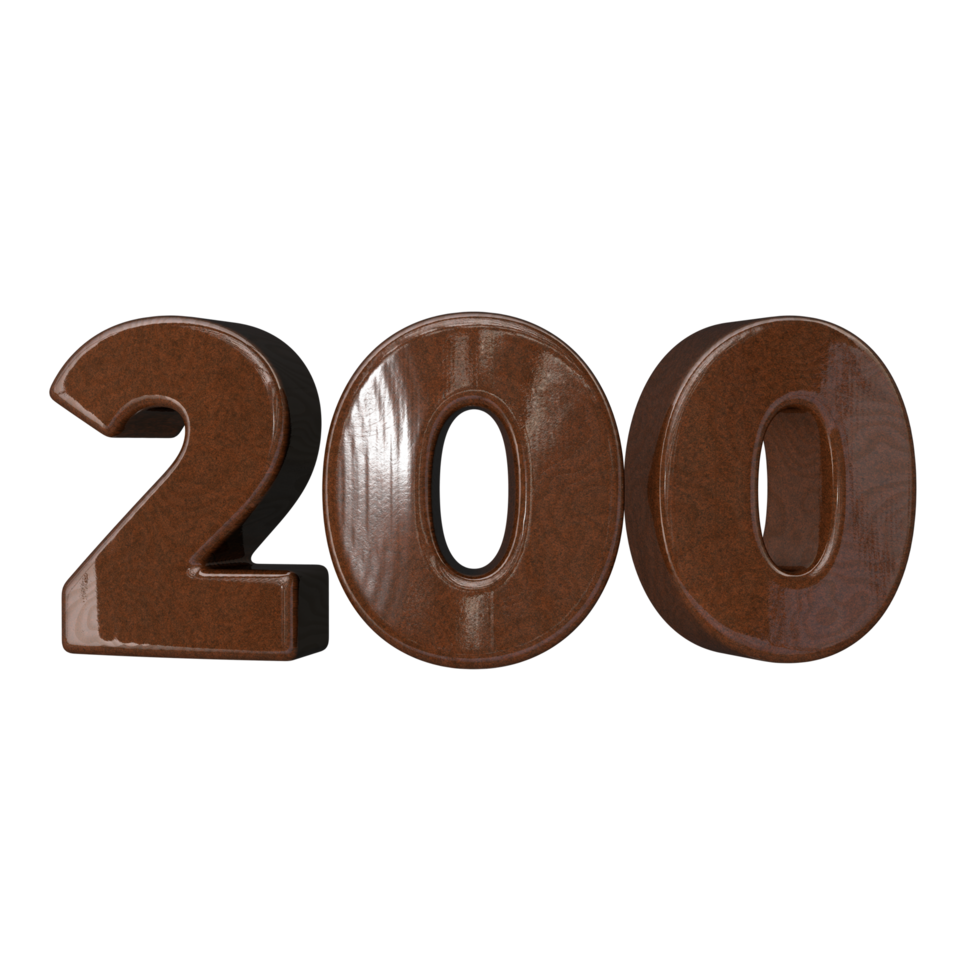 Number 200 3D rendering transparent background png