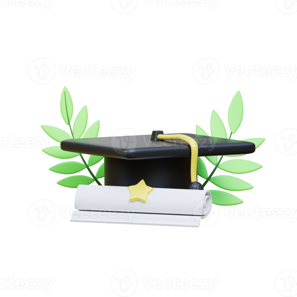 3d graduation hat icon illustration object png