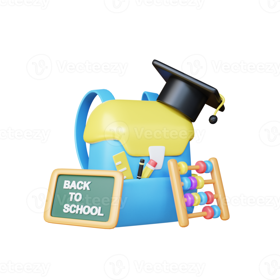 3d school bag education concept illustration png