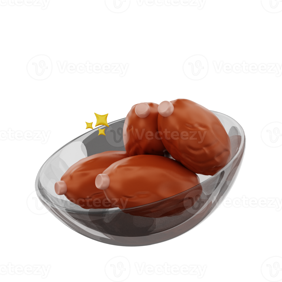 3d dates fruit in bowl icon illustration object png
