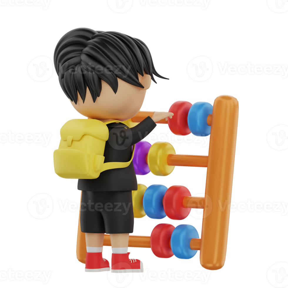 3d cute student character bring an abacus png