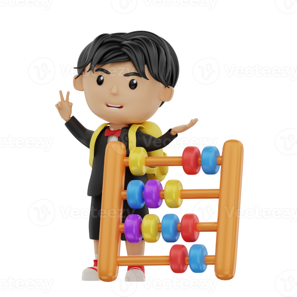 3d cute student character bring an abacus png