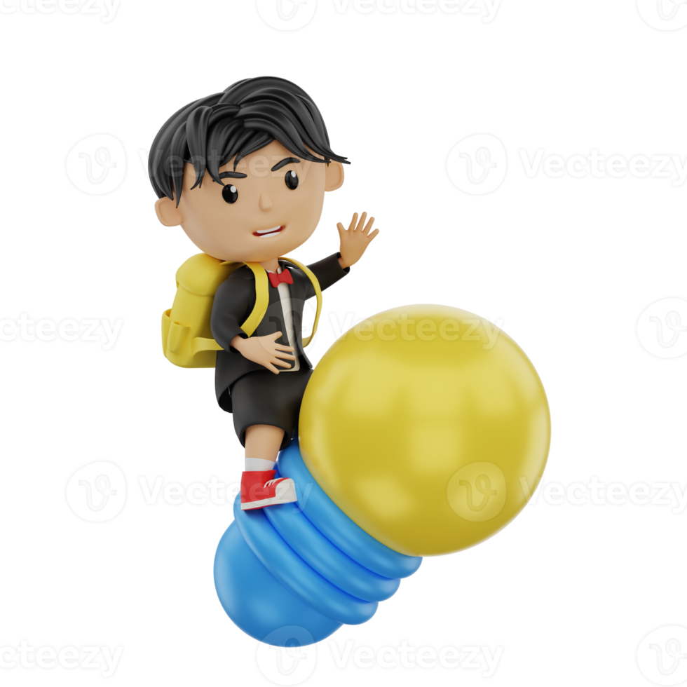 3d cute student character bring an idea png
