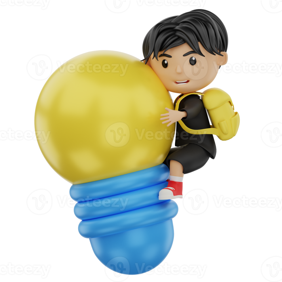 3d cute student character bring an idea png