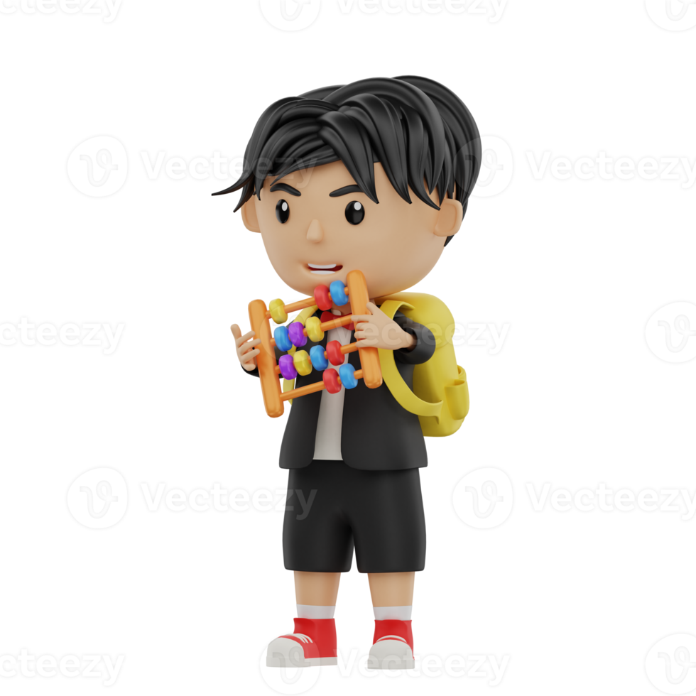 3d cute student character bring an abacus png