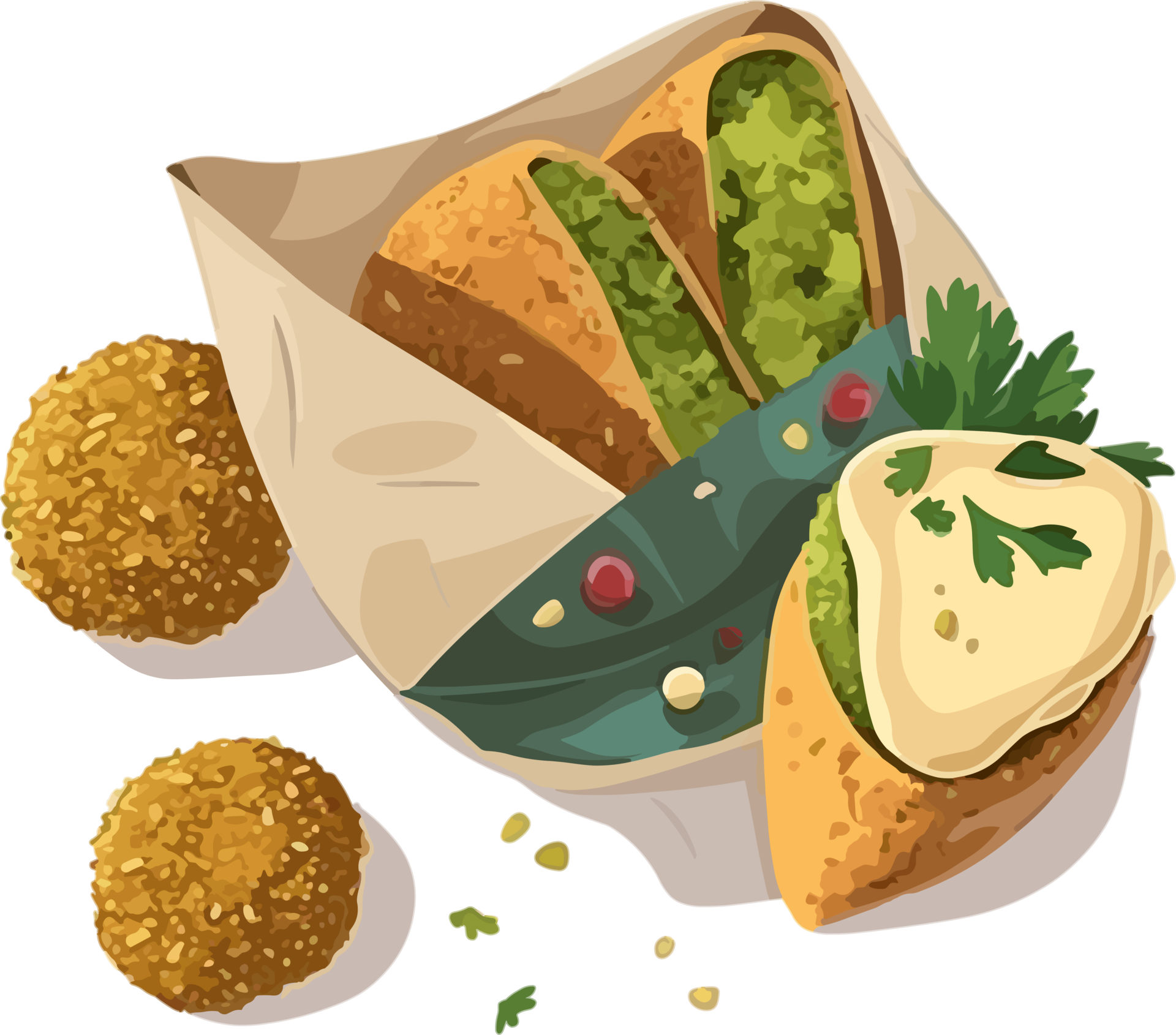 Falafel with sauce and vegetables, traditional middle eastern cuisine 