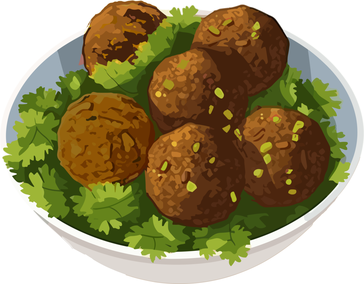 Falafel with vegetables on white bowl hand drawn illustration, Traditional Middle east cuisine png