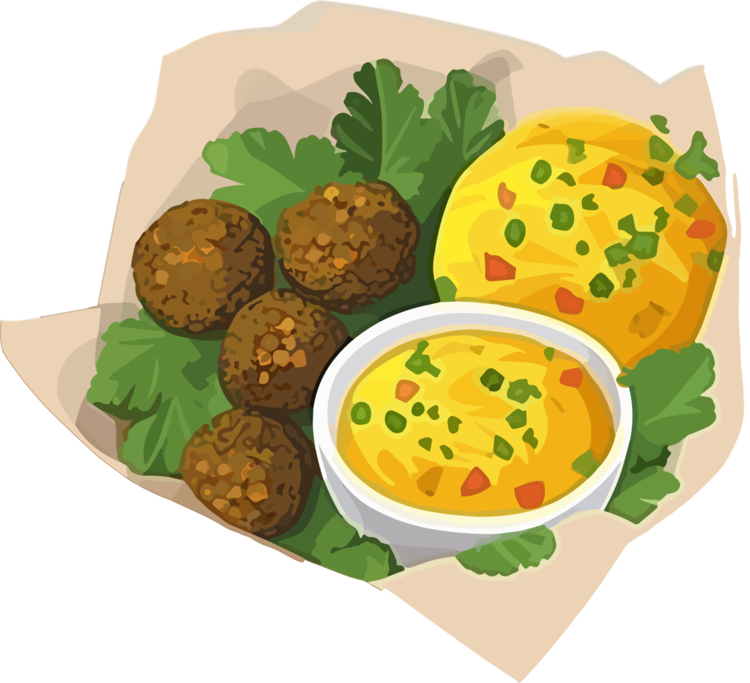 falafel comida mano dibujado ilustración, árabe cocina png