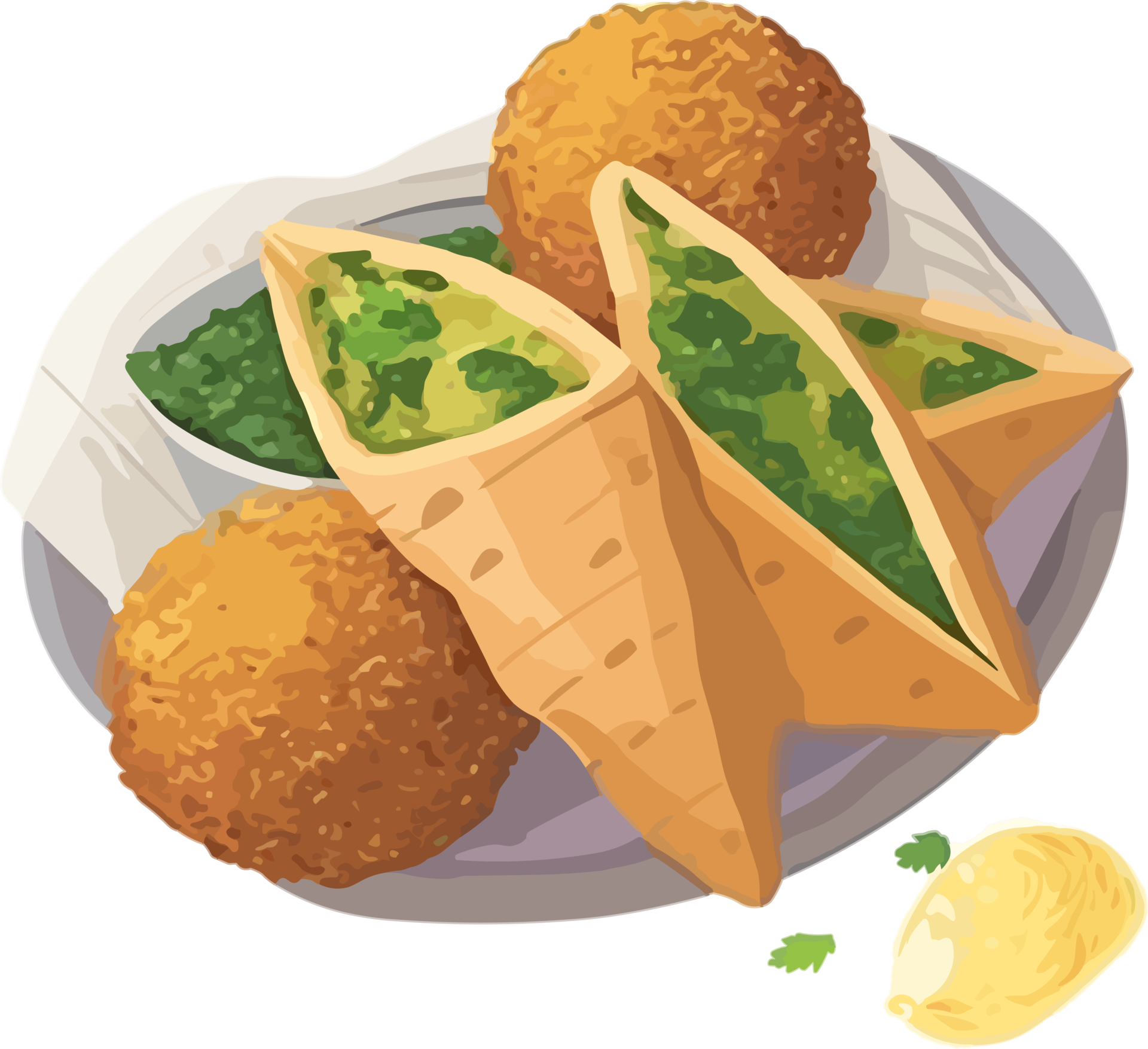 Falafel with Pita bread, sauce and vegetables, traditional middle