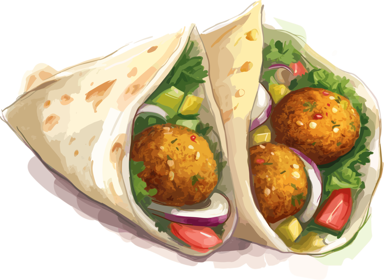 falafel insvept i shawarma hand dragen illustration, mitten påsk kök png