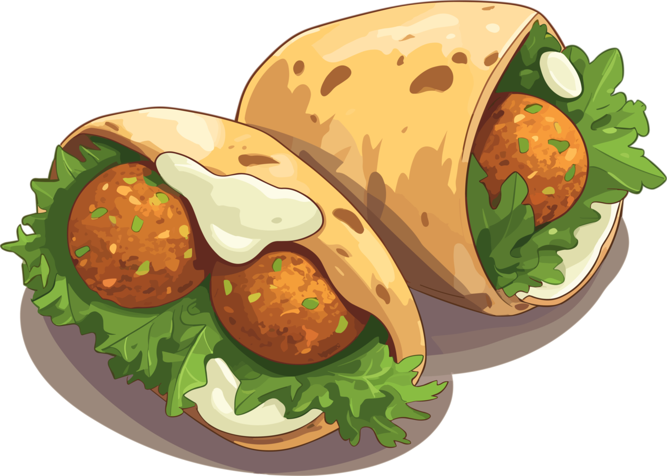 Falafel wrapped in Pita bread hand drawn illustration, traditional middle eastern cuisine png