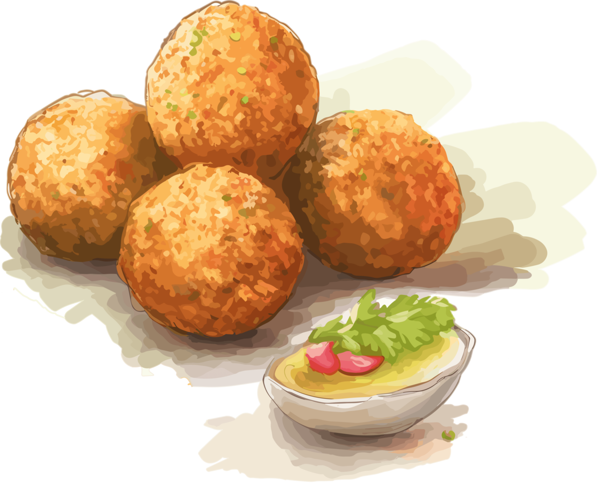 falafel seco pelota mano dibujado ilustración, medio oriental comida menú png