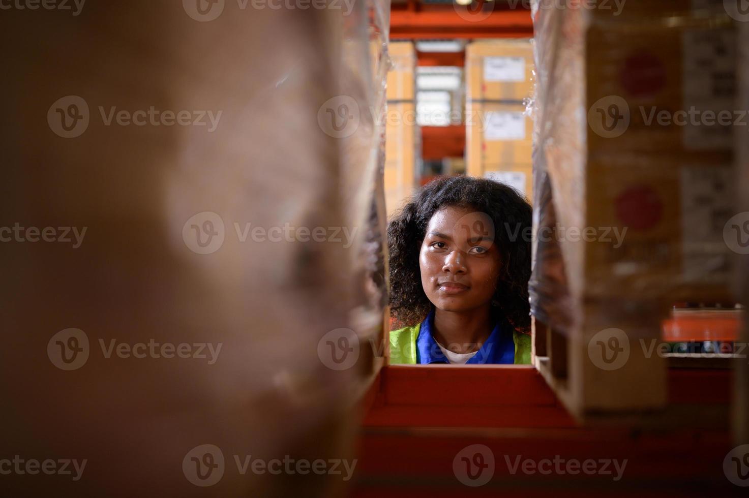 Head of worker portrait  in an auto parts warehouse, Examine auto parts that are ready to be shipped to the automobile assembly factory. photo