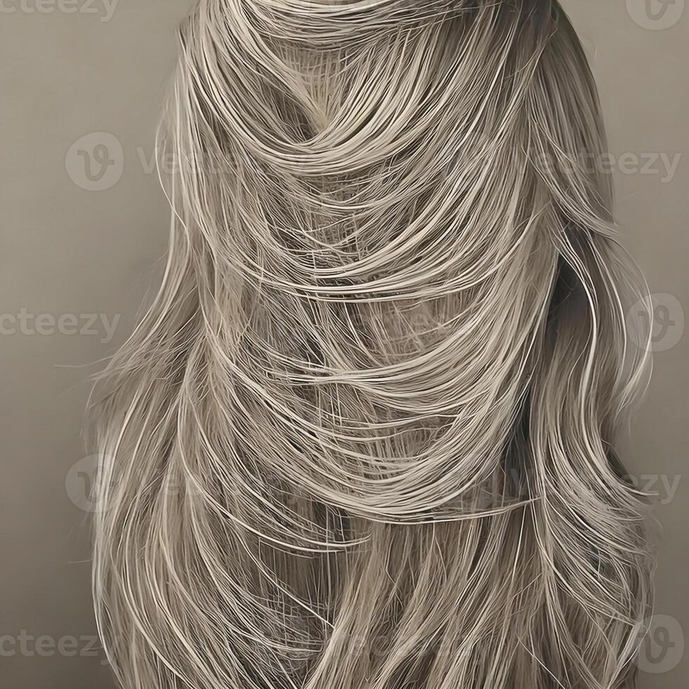 Illustration of blond curly hair. Back view hairstyle with long wavy hair. The image was created using . photo