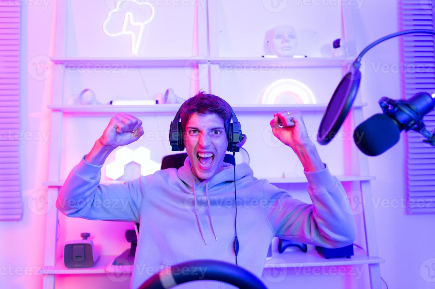 The winning mood of a professional gamer That is where the cash and celebrity come from. photo
