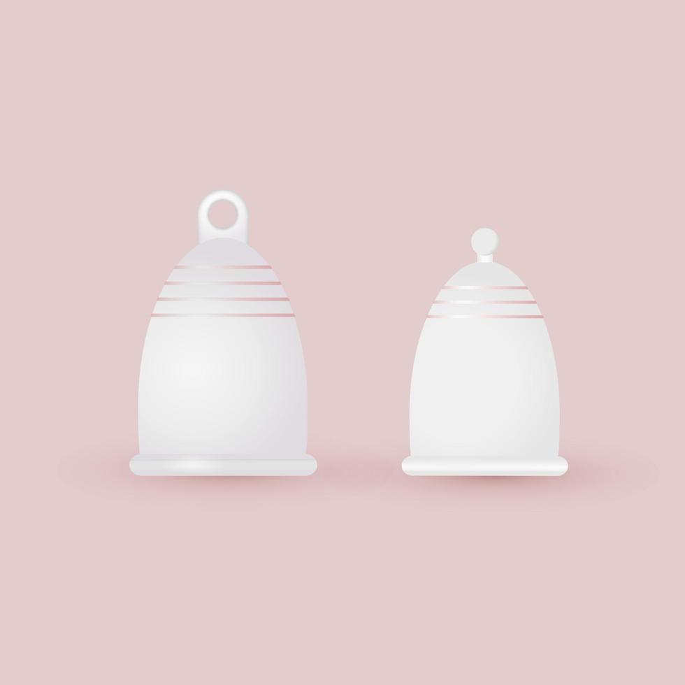 Copa menstrual de silicona. Producto íntimo ecológico y lavable. cero residuos de suministros para la higiene personal. concepto sin plástico. 3d ilustración vectorial realista de la higiene de la mujer. vector