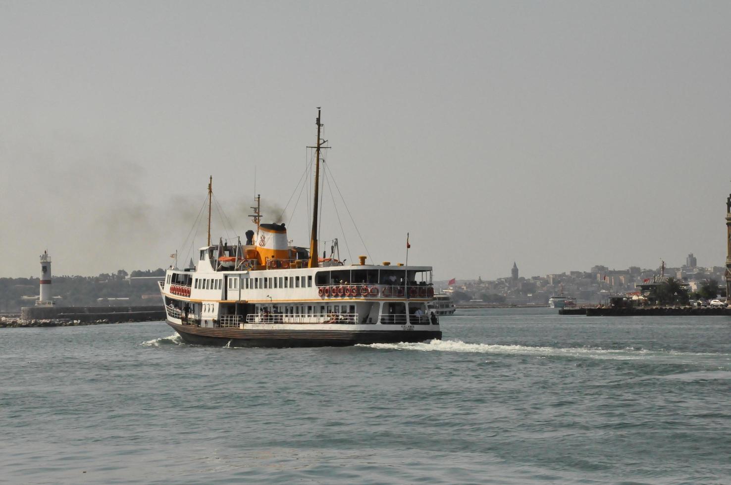 Steamboat ferry port and sea background and landscape photo