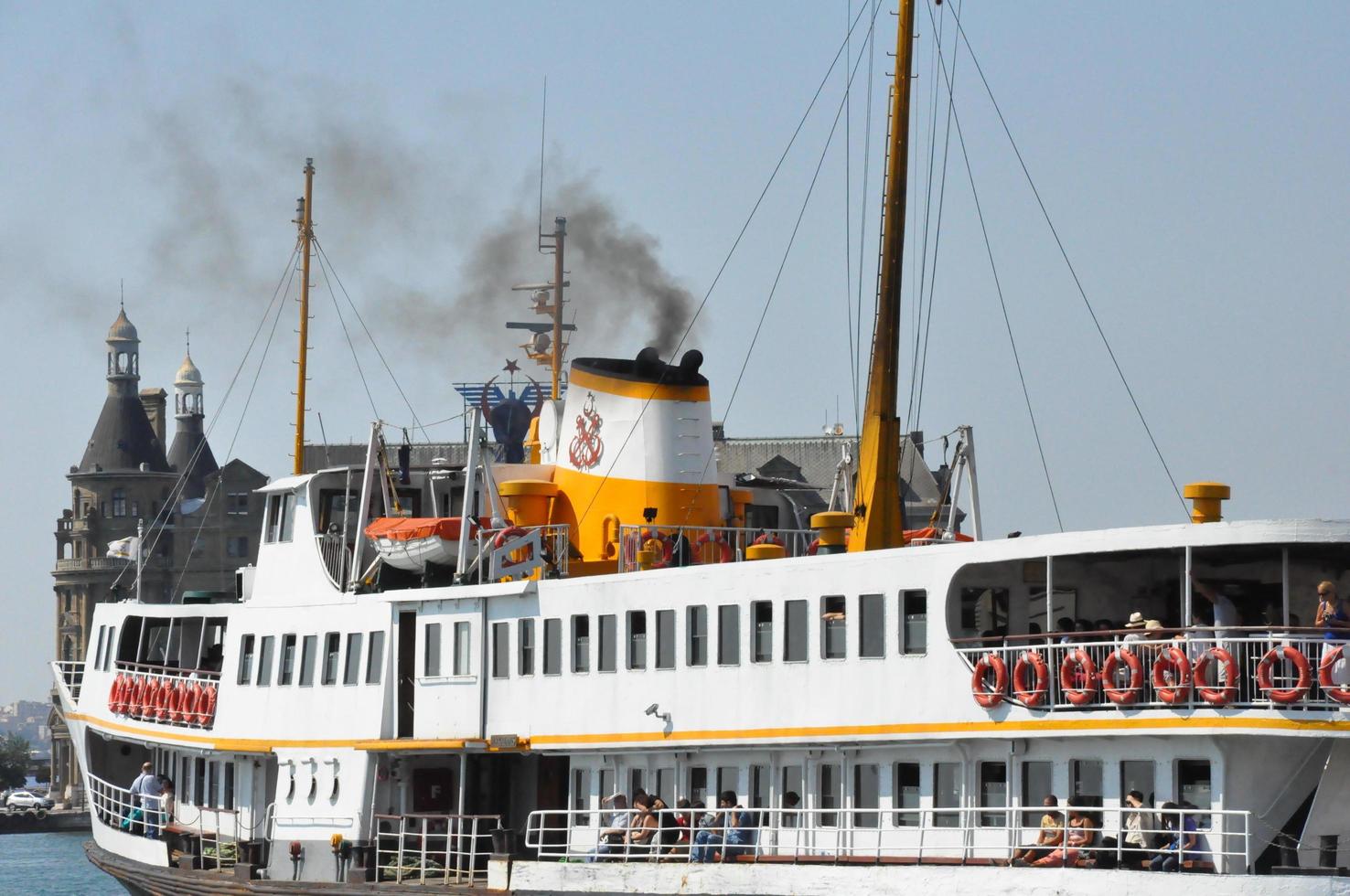 Steamboat ferry port and sea background and landscape photo