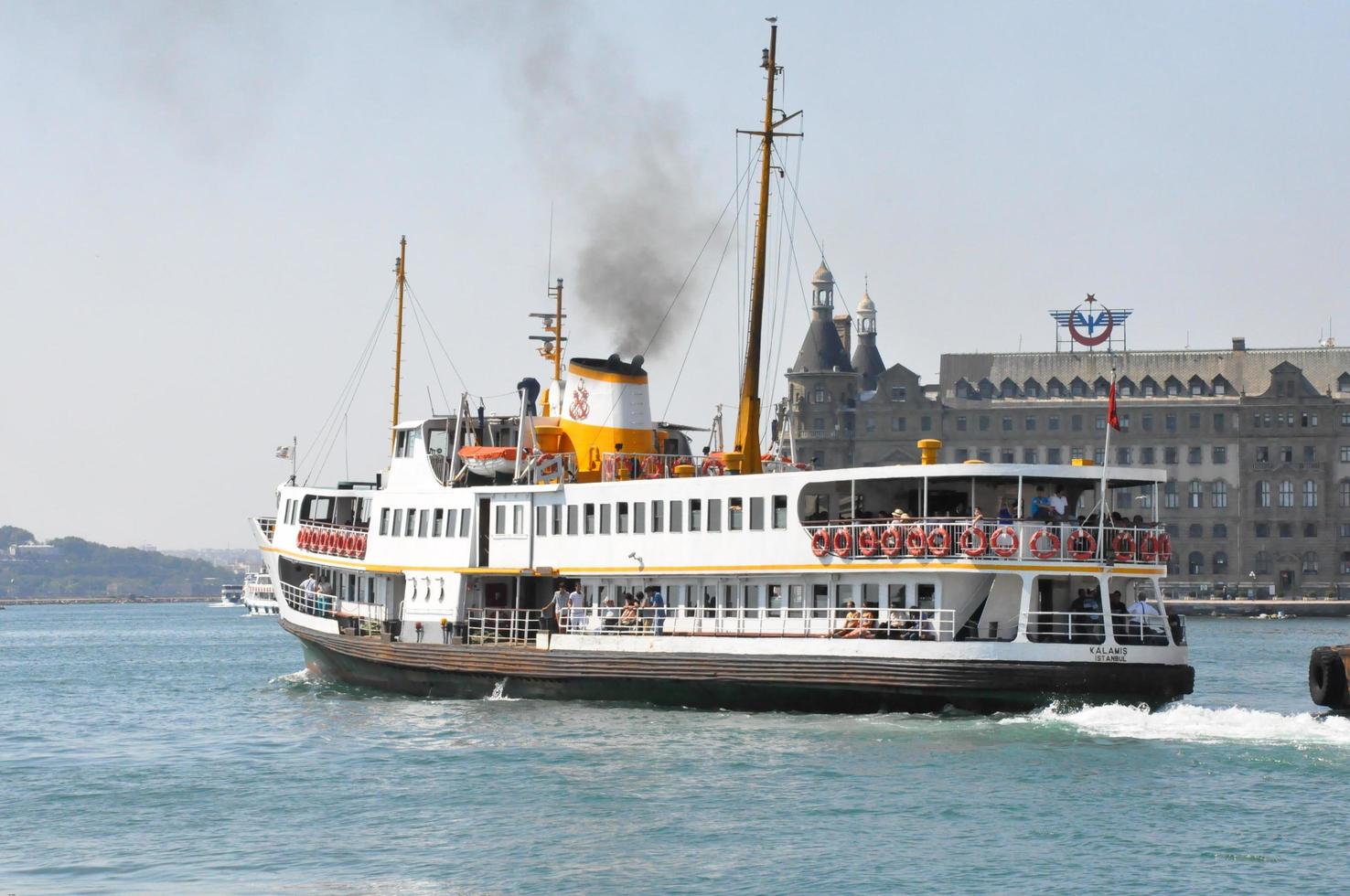 Steamboat ferry port and sea background and landscape photo