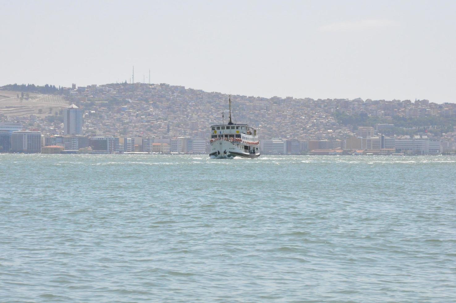 Steamboat ferry port and sea background and landscape photo