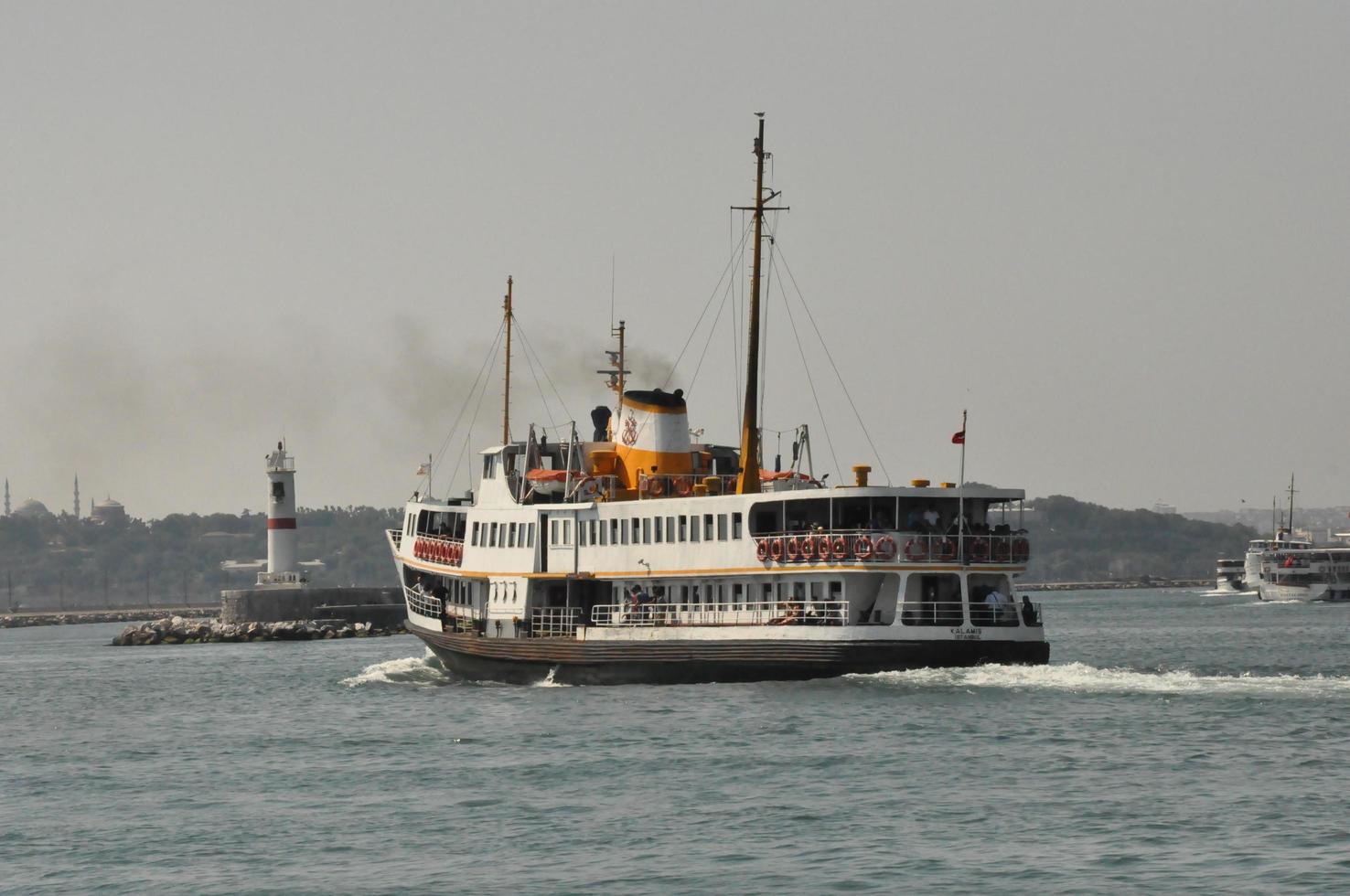 Steamboat ferry port and sea background and landscape photo