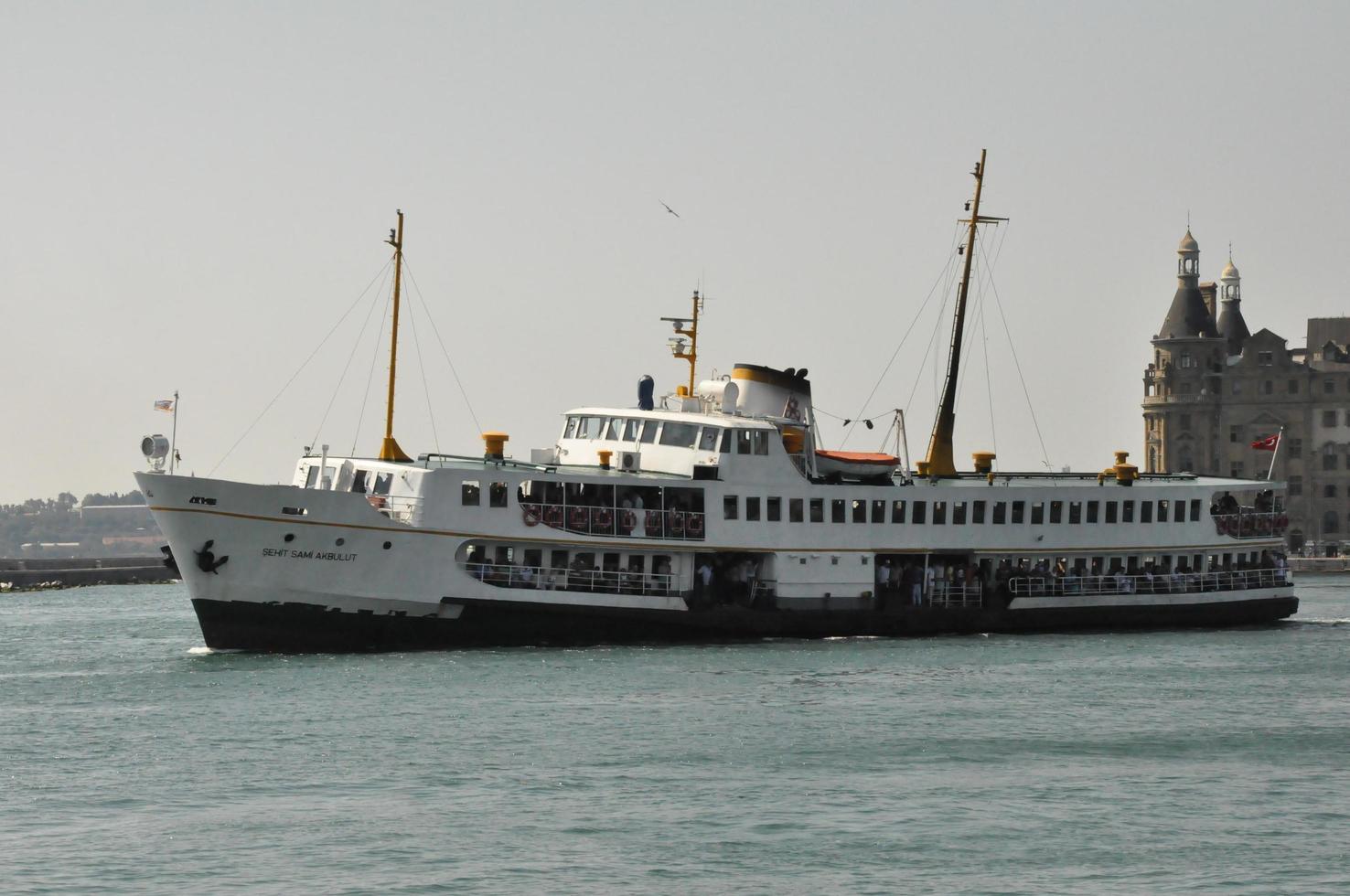 Steamboat ferry port and sea background and landscape photo