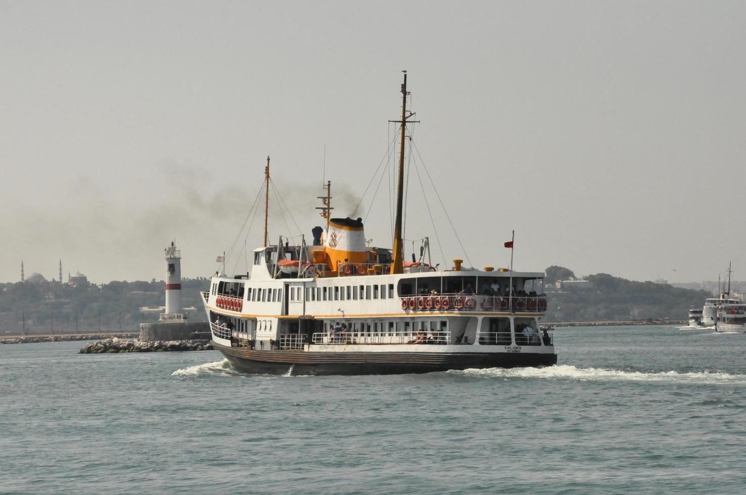 Steamboat ferry port and sea background and landscape photo